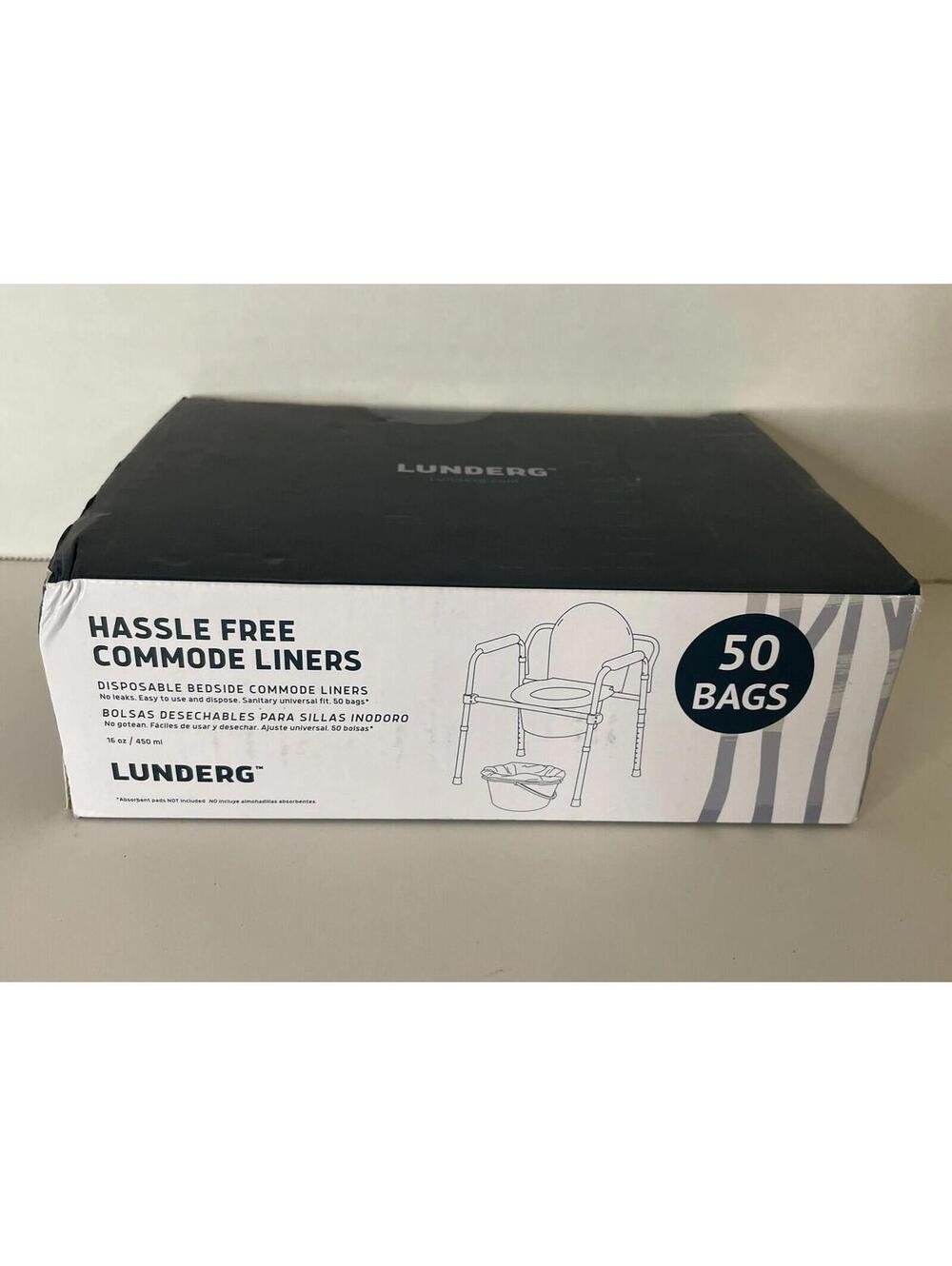 Lunderg Hassle Free Commode Liners Disposable Bedside 16oz 50ct NEW!!